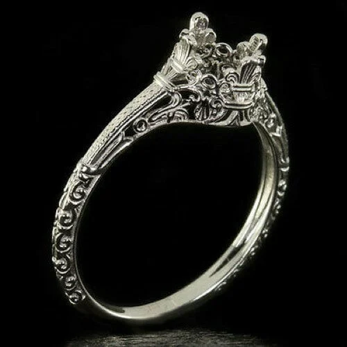 unique engagement rings for women -ENGAGEMENT RING SETTING VINTAGE STYLE FILIGREE ROUND CUSHION SOLITAIRE 14K GOLD