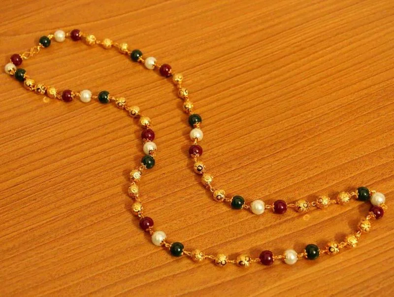 romantic necklaces for women -Multicolour Beads Gold Plated Necklace