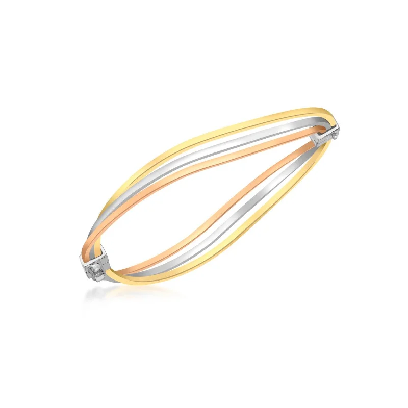 elegant bracelets for women -9K 3-Colour Gold 7.5mm Wave Bangle