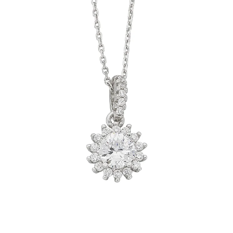 gold chain necklaces for women -Sterling Silver Cubic Zirconia Flower Halo Cluster Necklace