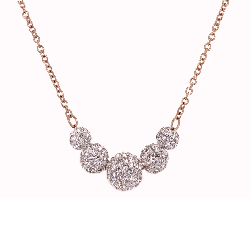 luxury fashion necklaces for women -Stainless Steel Rose Crystal Pave Ball Necklace