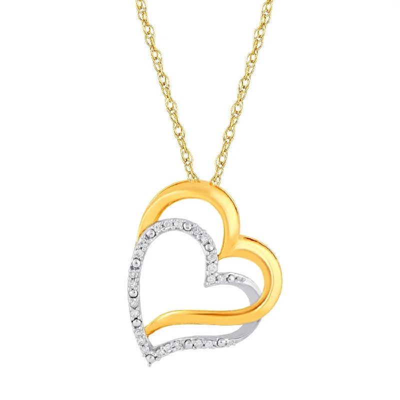 sparkling necklaces for women -Diamond Set Double Heart Necklace in 9ct Yellow Gold