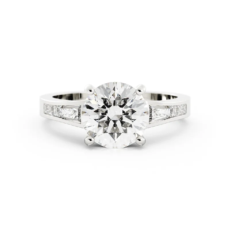 statement engagement rings -Round and Baguette Modern Diamond Ring