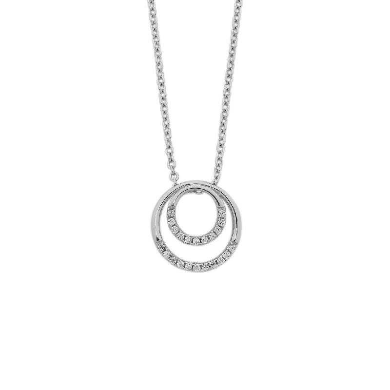 layered gold necklaces for women -Sterling Silver Cubic Zirconia Double Circle Necklace