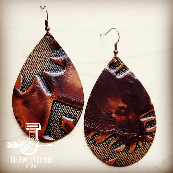 sparkling earrings for women -Leather Teardrop Earrings in Brown Laredo