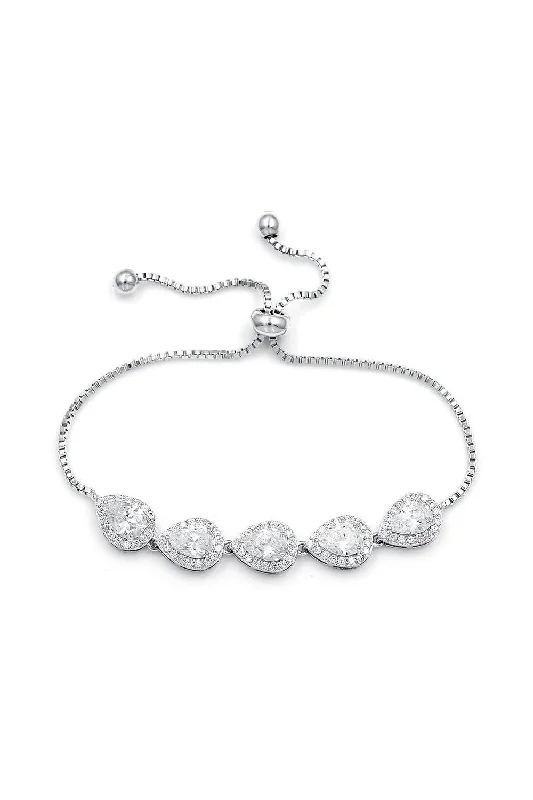 pearl bracelets for women -Crystal Silver Teardrop Bracelets