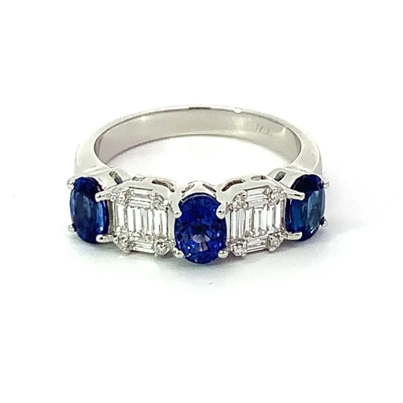 designer engagement rings -Sapphire and Diamond Ring in 14 Karat White Gold