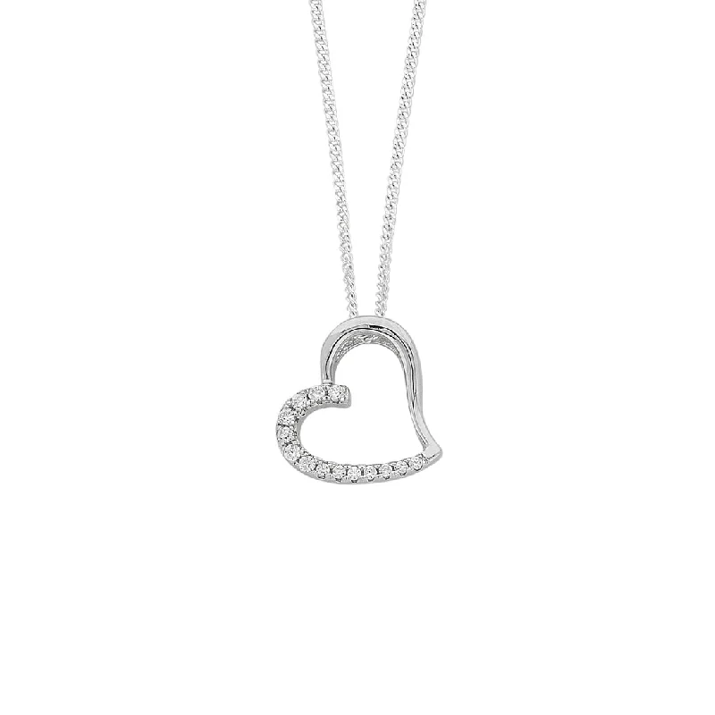 engagement necklaces for women -Sterling Silver Open Heart Cubic Zirconia Necklace