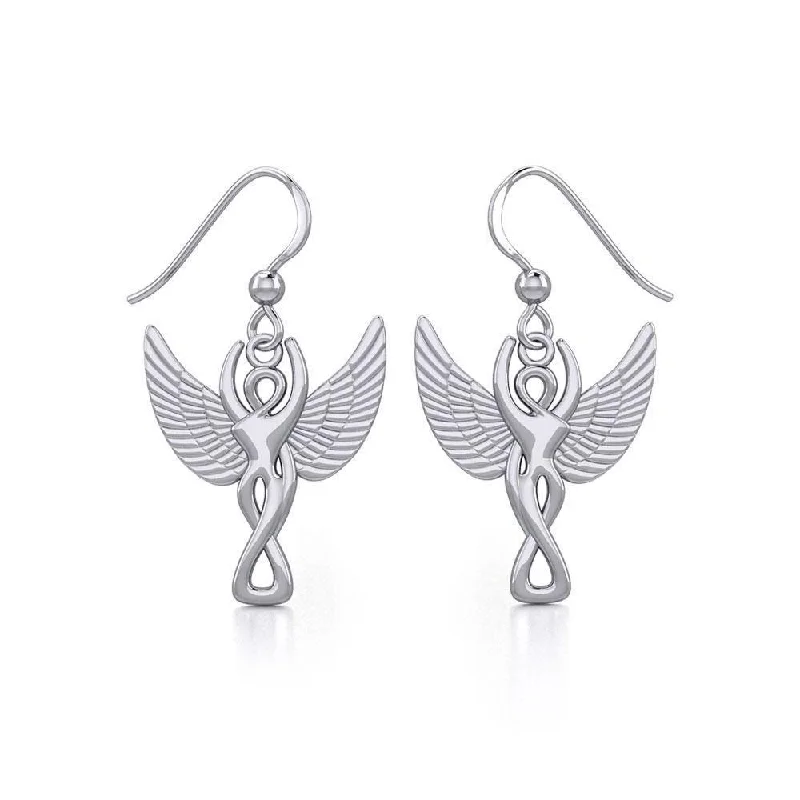 diamond earrings for women -Winged Goddess Angel Silver Earrings TER1922