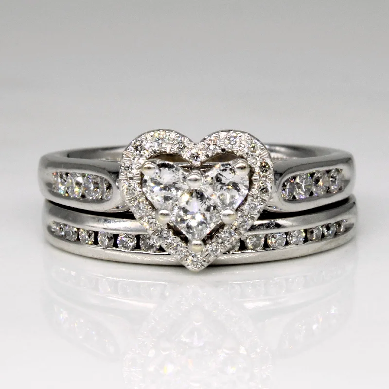 Diamond Heart Wedding Ring Fused Set | 0.60ctw | SZ 7 |