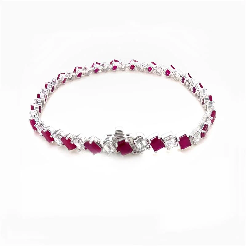 designer charm bracelets for women -9K White Gold Lab Diamond & Rubies Bracelet