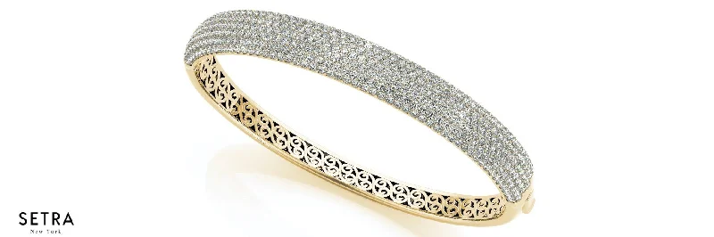 pearl bracelets for women -5.75ct 18K Gold Multi Row Micro Pave Set Italian Fashion Bangle Bracelets