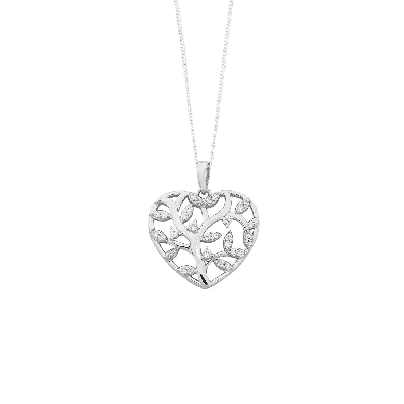 symbolic necklaces for women -Sterling Silver Cubic Zirconia Heart Tree of Life Necklace