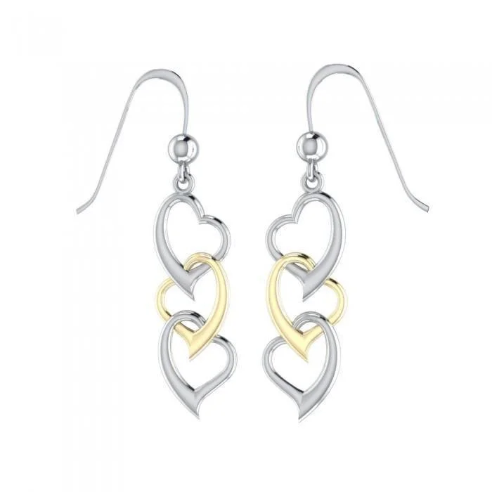 high-end earrings for women -Triple Heart Silver and 14K Gold accents Earring MER966