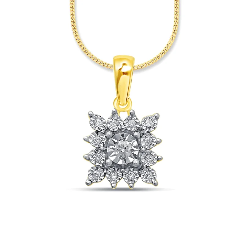 women’s necklaces -9ct Yellow Gold Square Pendant with 0.08ct of Diamonds