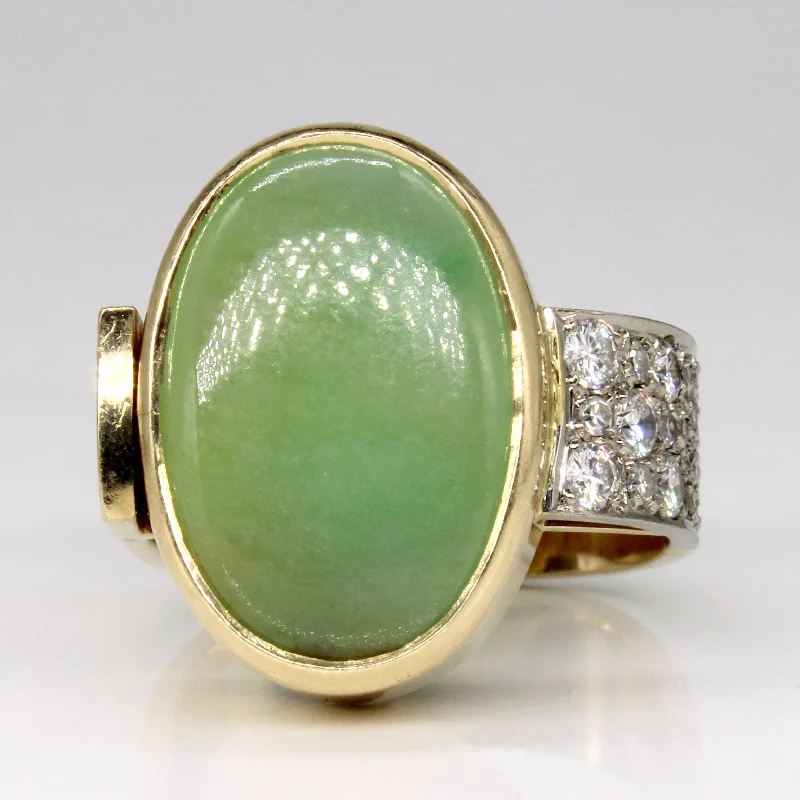 Jadeite & Diamond Cocktail 14k Ring | 9.85ct, 0.40ctw | SZ 8.25 |