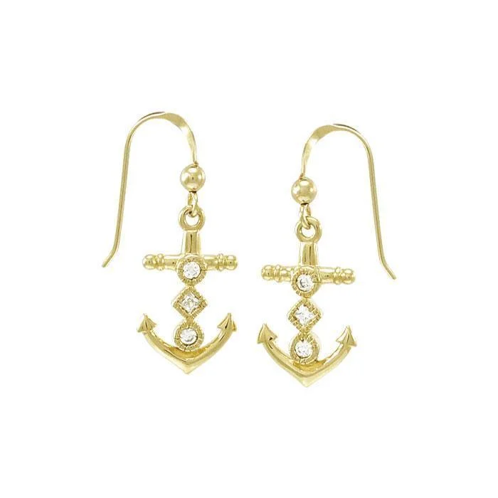 geometric diamond earrings for women -Anchor Gold Vermeil Earrings with Gemstone VER1451