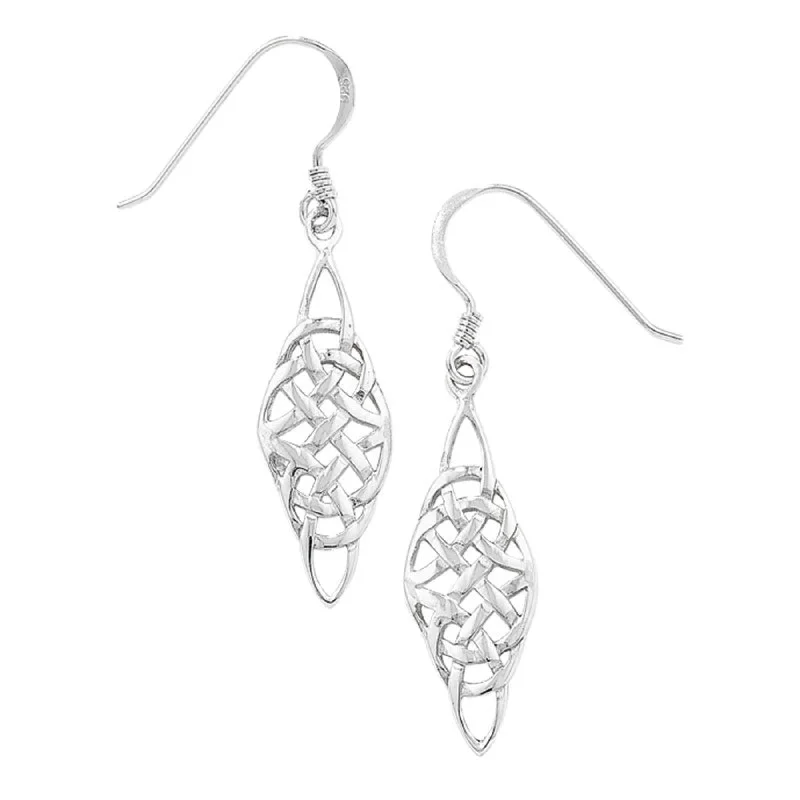 dangling gold earrings for women -Celtic Style Drop Earrings - Sterling Silver