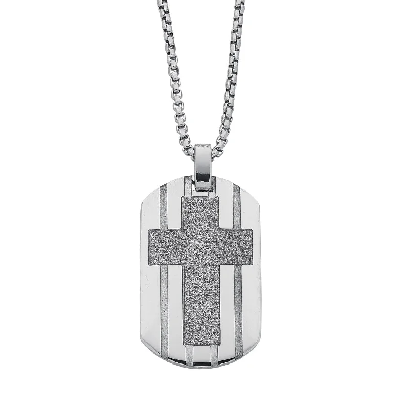 trendy necklaces for women -Stainless Steel Sparkle Cross Dogtag Necklace