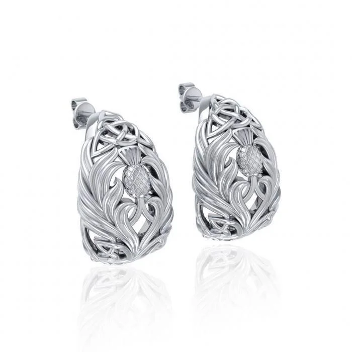 simple earrings for women -A strong emblem in full bloom ~ Sterling Silver Jewelry Celtic Thistle Post Earrings TER1672