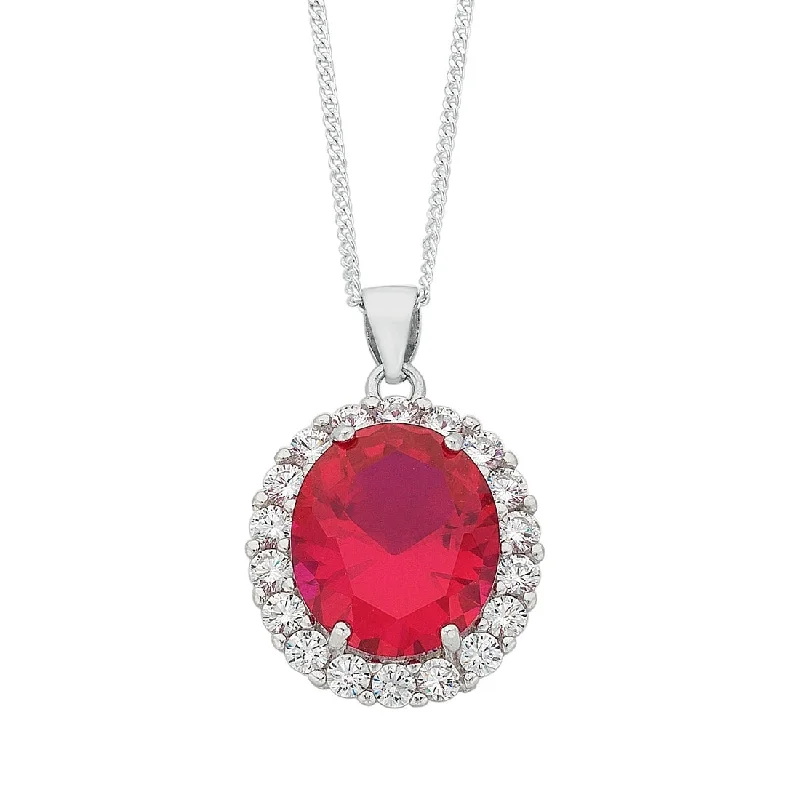 modern necklaces for women -July Birthstone Sterling Silver Dark Pink Cubic Zirconia Necklace