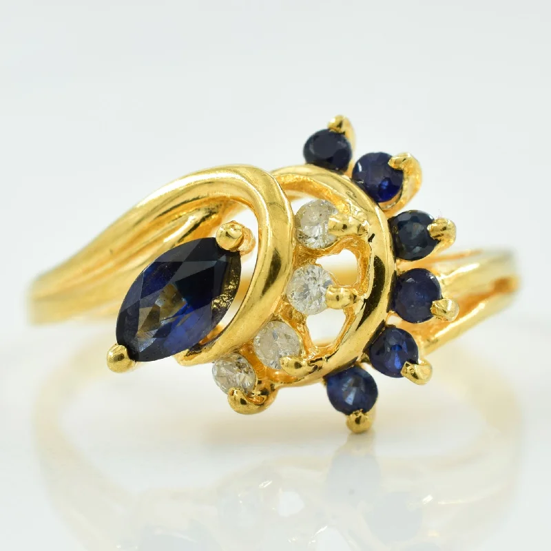 Blue Sapphire & Diamond Bypass Ring | 0.44ctw, 0.08ctw | SZ 6.5 |