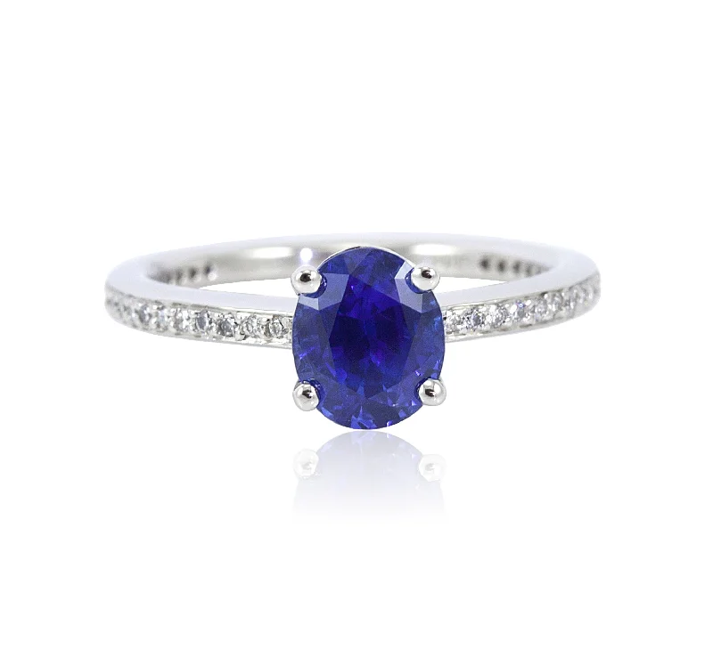 handcrafted engagement rings -Platinum 4-Prong OVAL Sapphire and Diamond Ring 0.25CTW