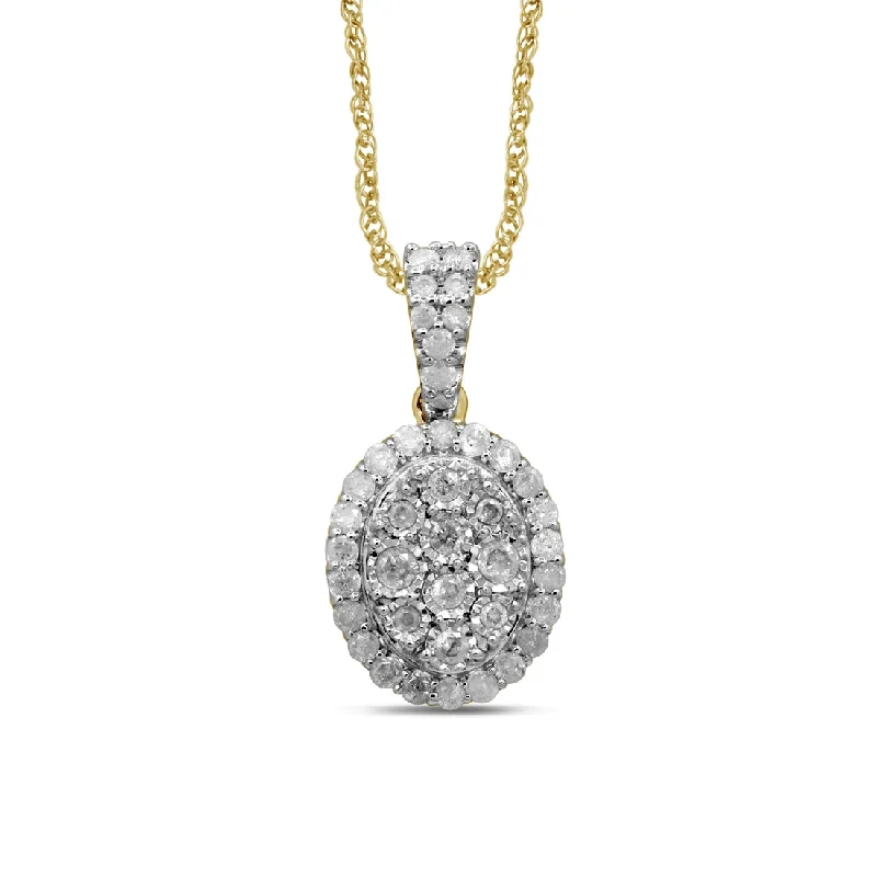 geometric necklaces for women -9ct Yellow Gold 0.50ct Diamond Miracle Claw Oval Stud Pendant