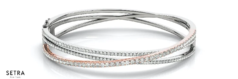 women’s charm bracelets -Round Cut Diamonds Women's Open Twist Bangle Solid Bracelet 14k Gold