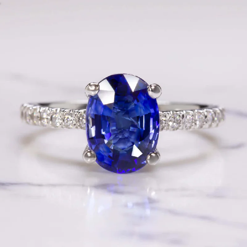 modern engagement rings for women -3 CARAT OVAL SHAPE SAPPHIRE DIAMOND RING PLATINUM ENGAGEMENT COCKTAIL PAVE BAND