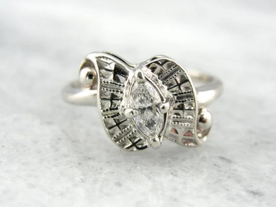 fancy engagement rings -Retro Era and Marquise Cut Diamond Ring