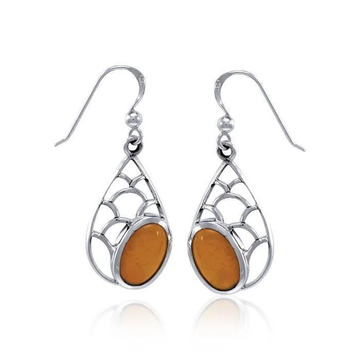 gold drop earrings for women -Teardrop Shape Silver Earrings with Gemstone TER1246