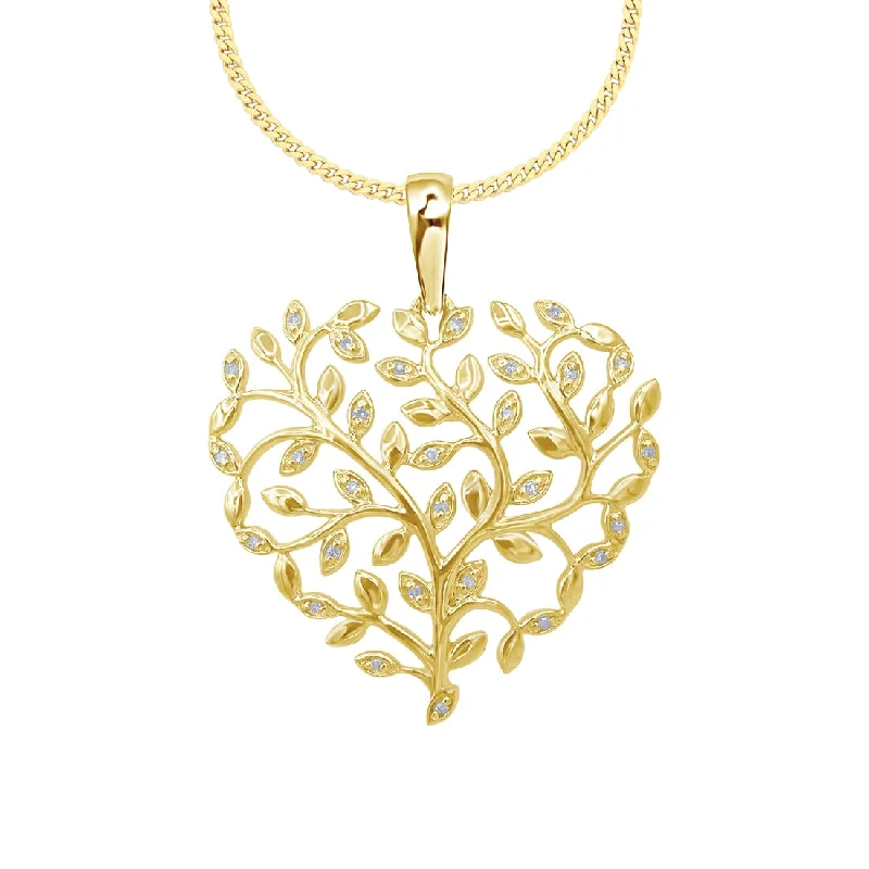 custom necklaces for women -9ct Yellow Gold 0.05ct Diamond Tree of Life Heart Pendant