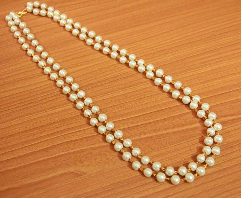 bridal shower necklaces for women -2 Line 8 Mm Pearl Gold Look Necklace