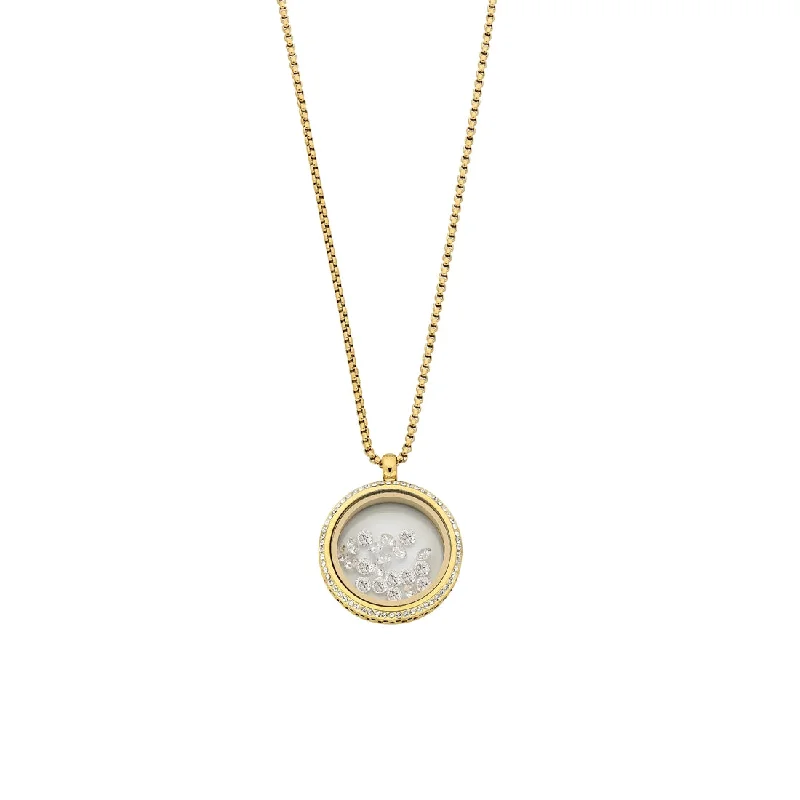 silver chain necklaces for women -Stainless Steel Gold Necklace with Crystals in Locket